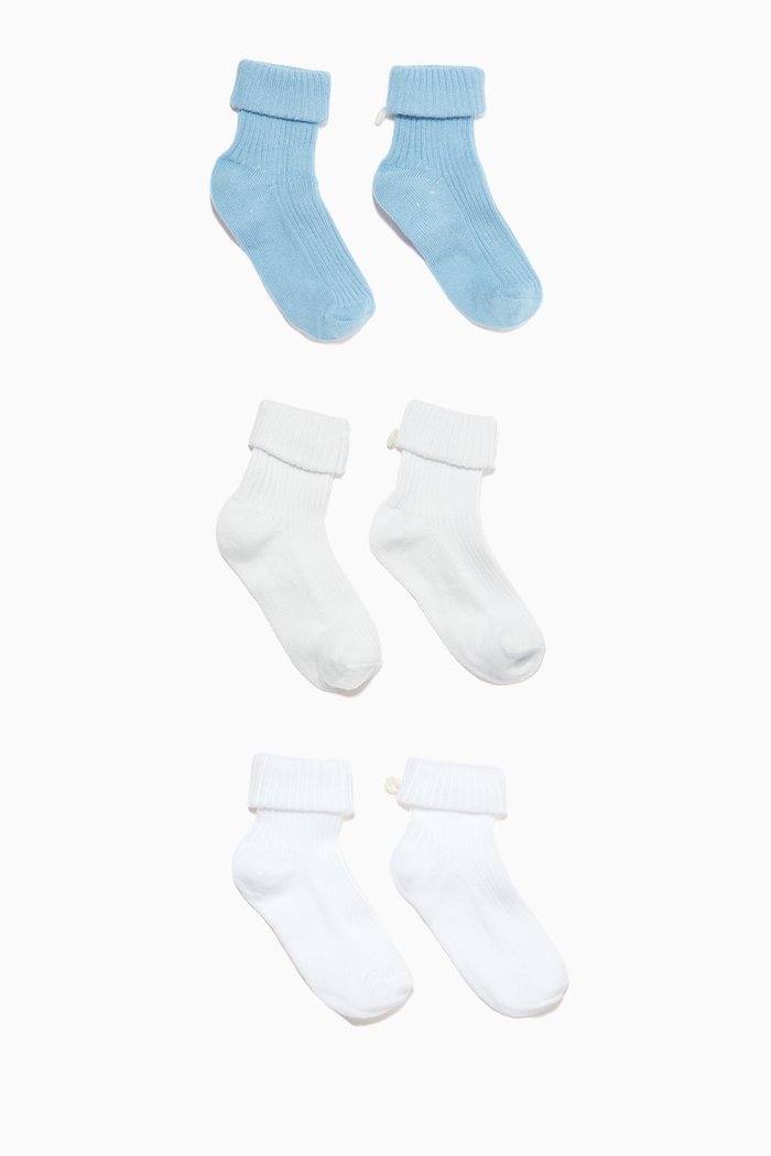 

Logo Button Socks in Cotton, Set of 3, Blue