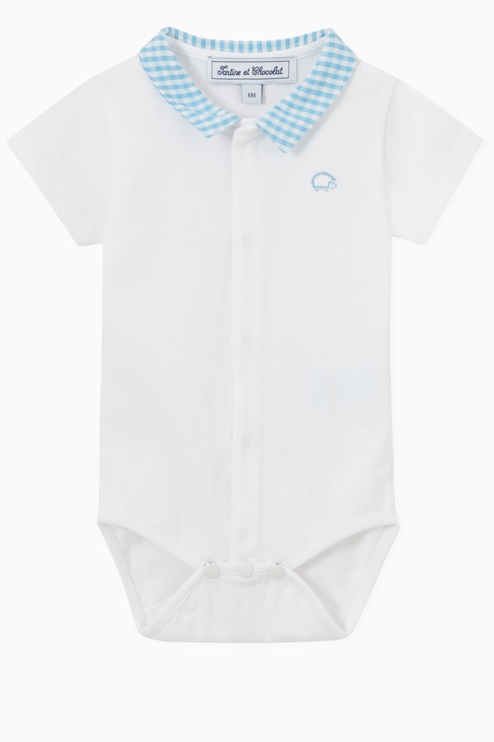 

Gingham Collar Bodysuit in Cotton, White