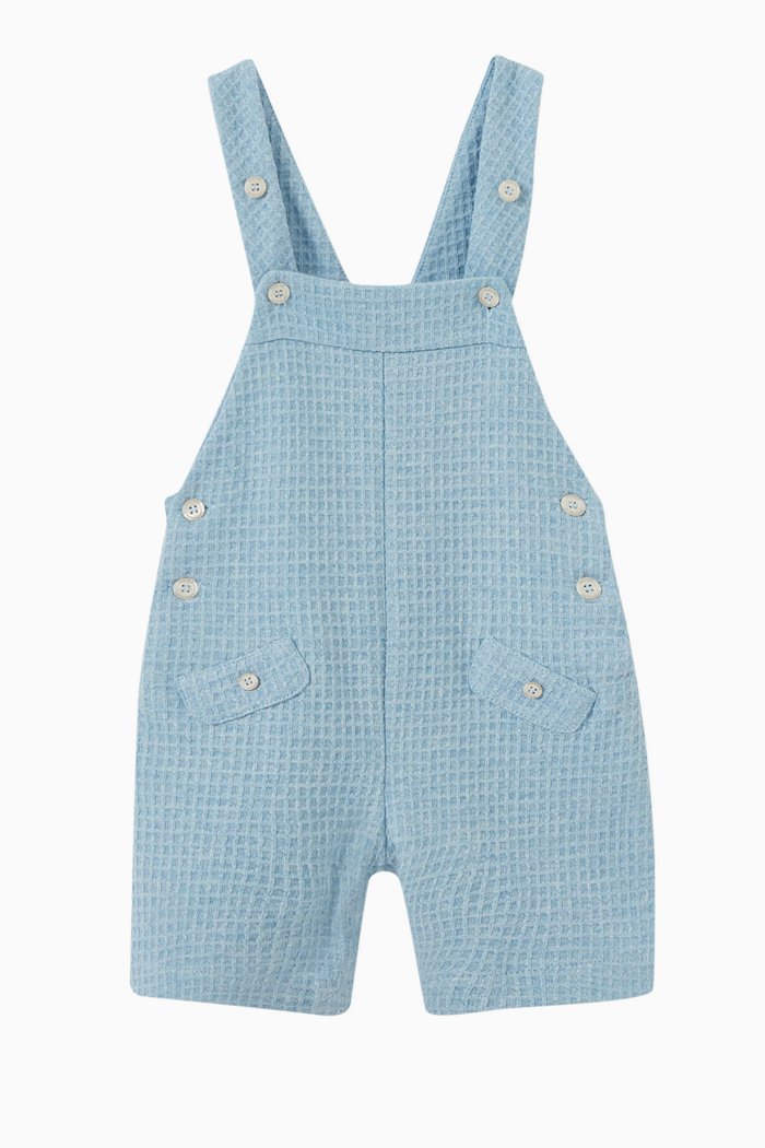 

Button Dungarees in Cotton Honeycomb Knit, Blue