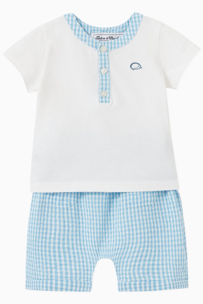 

Gingham Print T-shirt & Shorts Set in Cotton, Multicolour