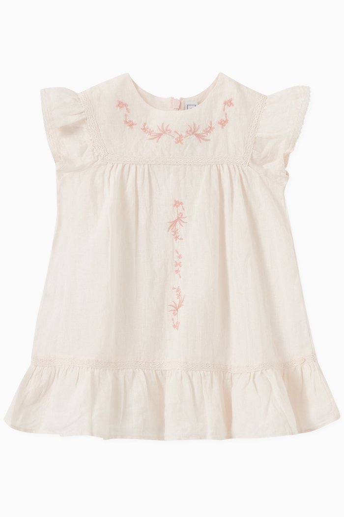 

Embroidered Dress in Linen, Pink