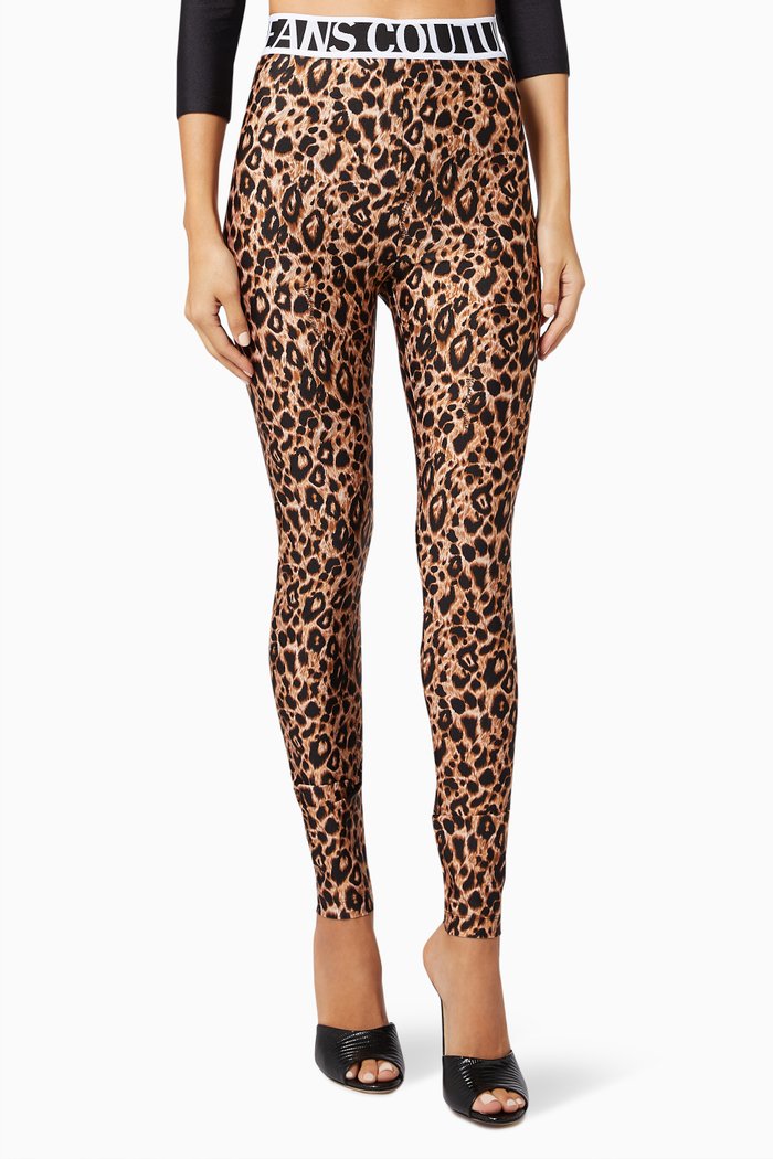 

Logo Animal Print Leggings in Lycra, Brown