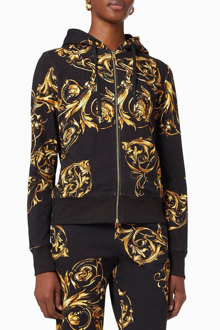 

Regalia Baroque Print Hoodie in Cotton, Black