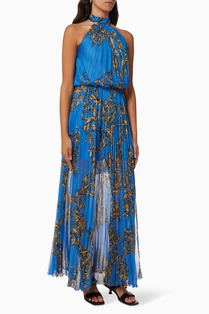 

Garland Print Dress in Chiffon, Blue