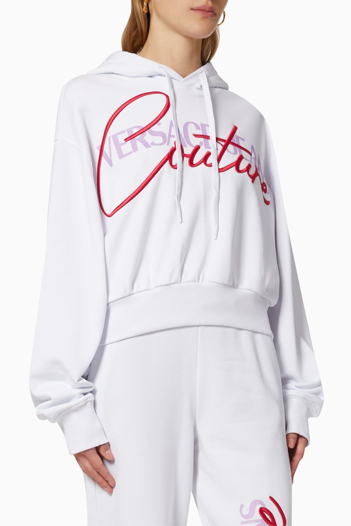 

Embroidered Logo Hoodie in Cotton, White