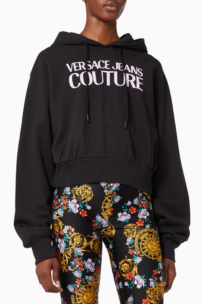 Logo Hoodie in Cotton Fleece, Black