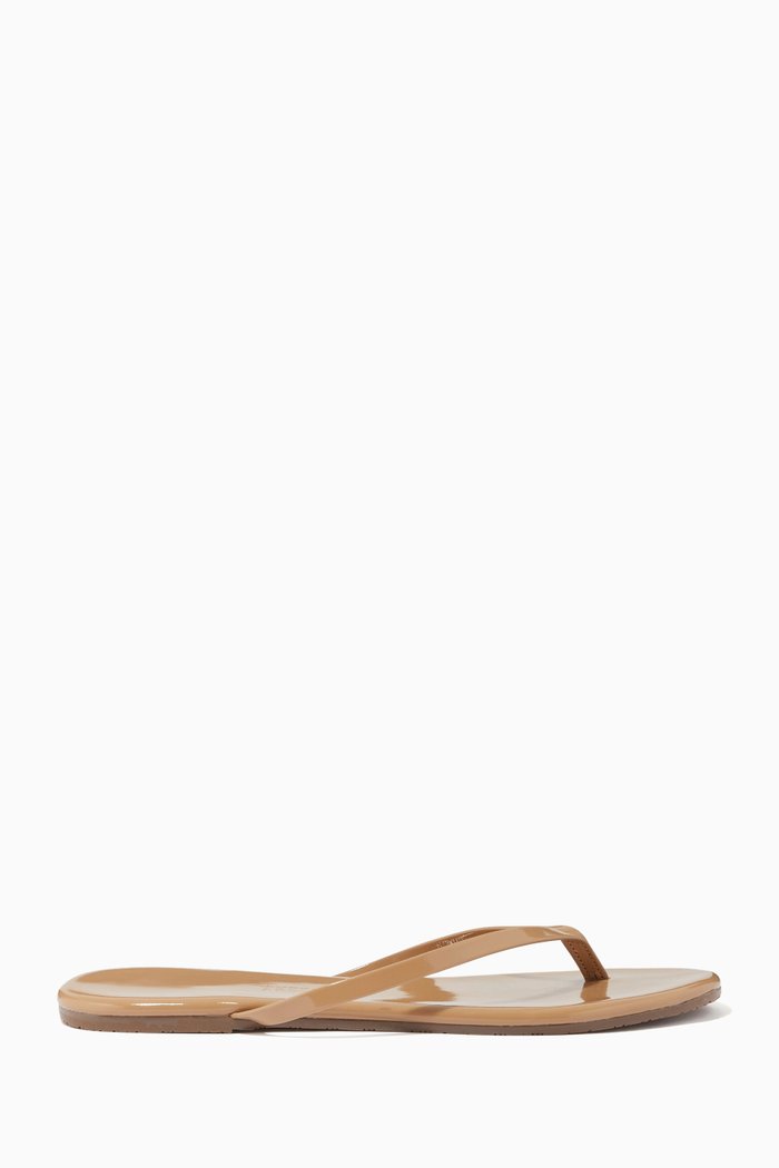 

Foundations Flip Flops in Gloss Leather, Neutral