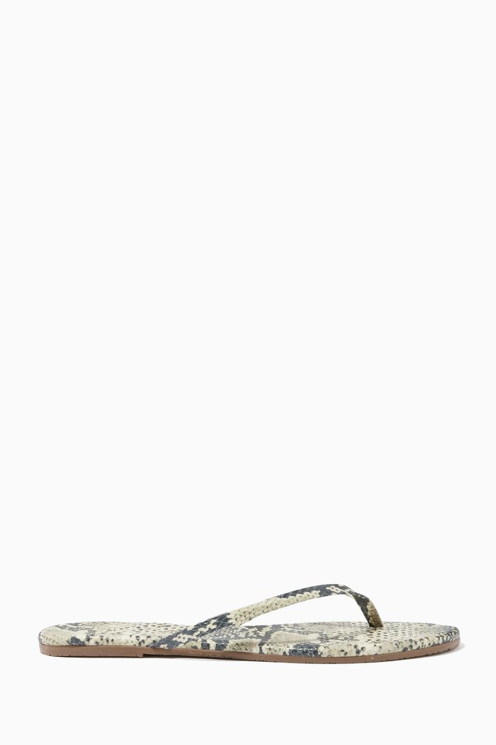 

Studio Exotic Flip Flops in Snake-embossed Leather, Grey