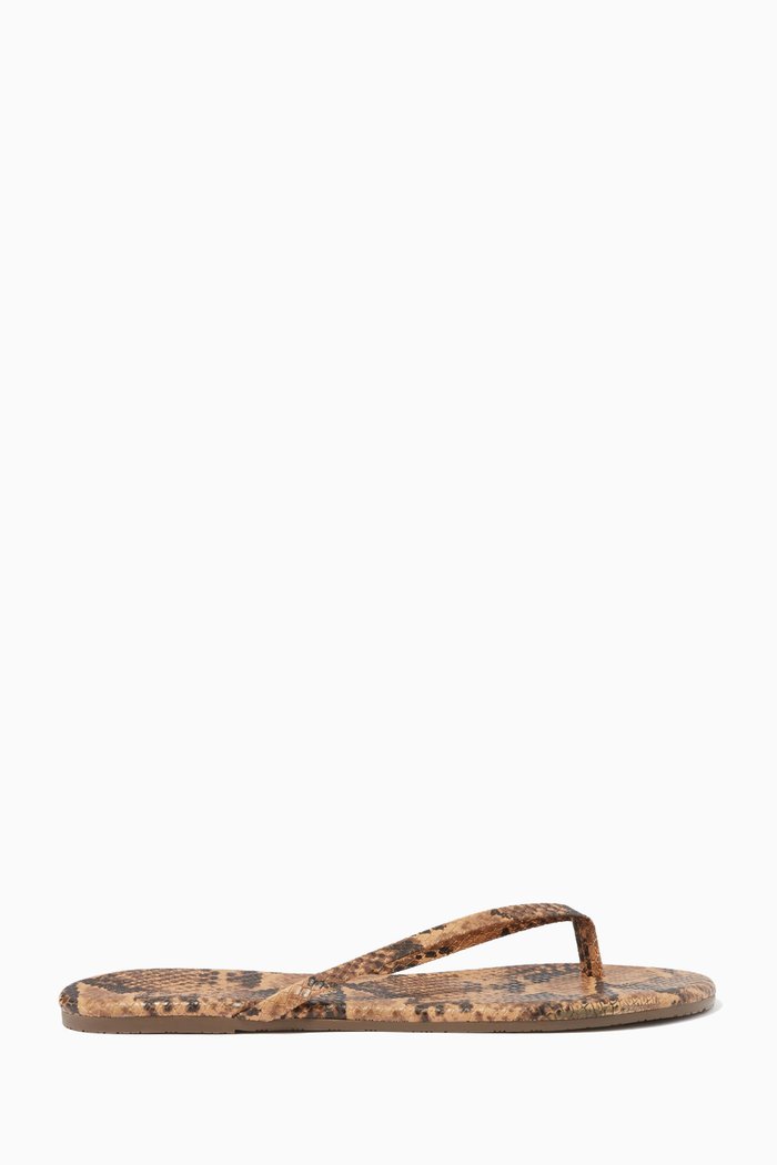 

Studio Exotic Flip Flops in Snake-embossed Leather, Brown