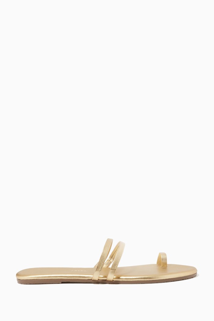 

Leah Slides in Metallic Leather, Gold