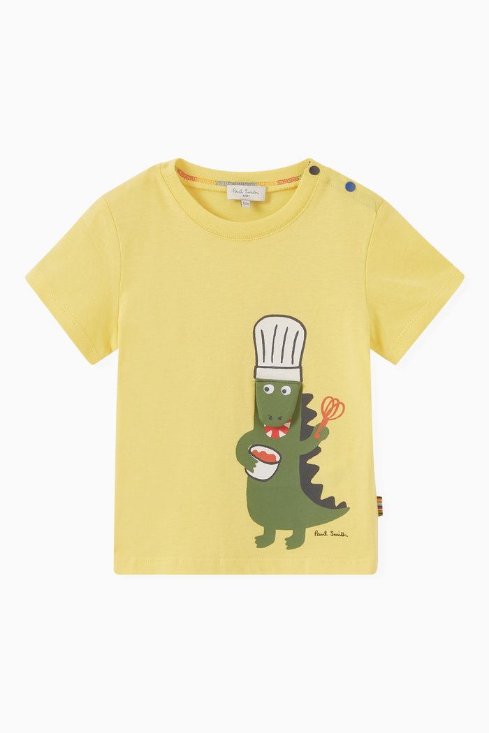 

Dinosaur Chef Print T-shirt in Organic Cotton, Yellow