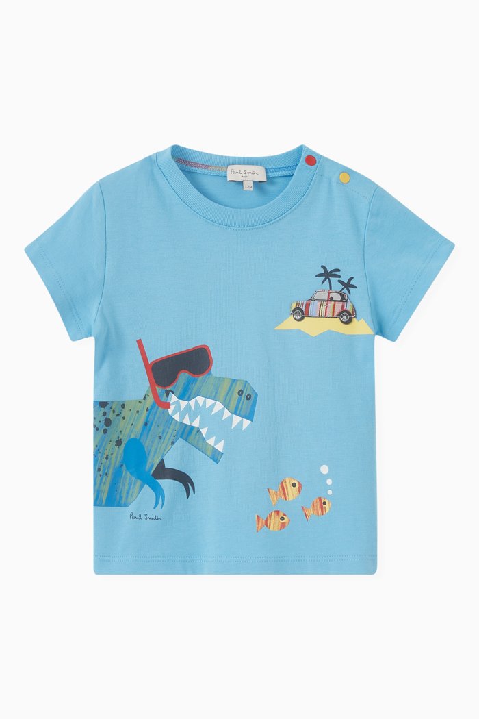

Dino Print T-shirt in Organic Cotton, Blue