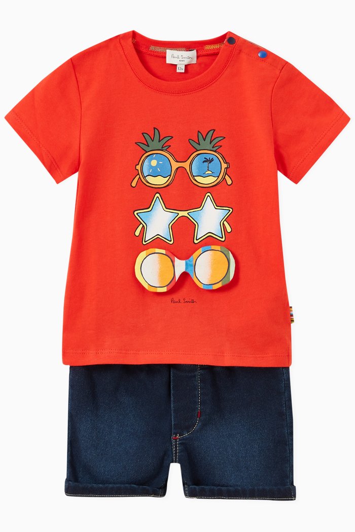 

Glasses Print T-shirt and Shorts Set, Red