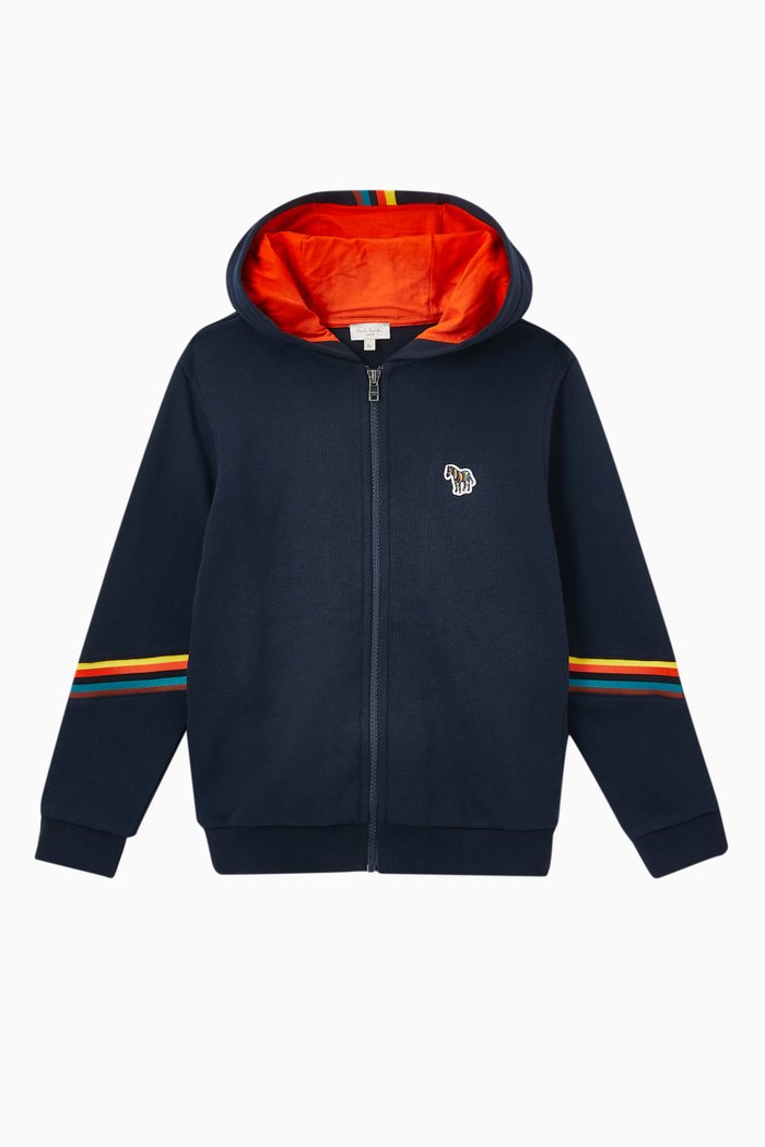 

Striped Hoodie in Cotton, Blue