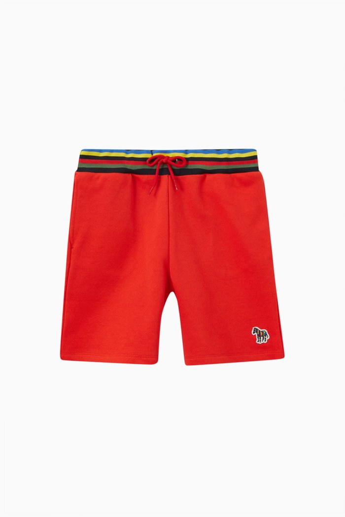 Stripe Waistband Shorts in Cotton, Red