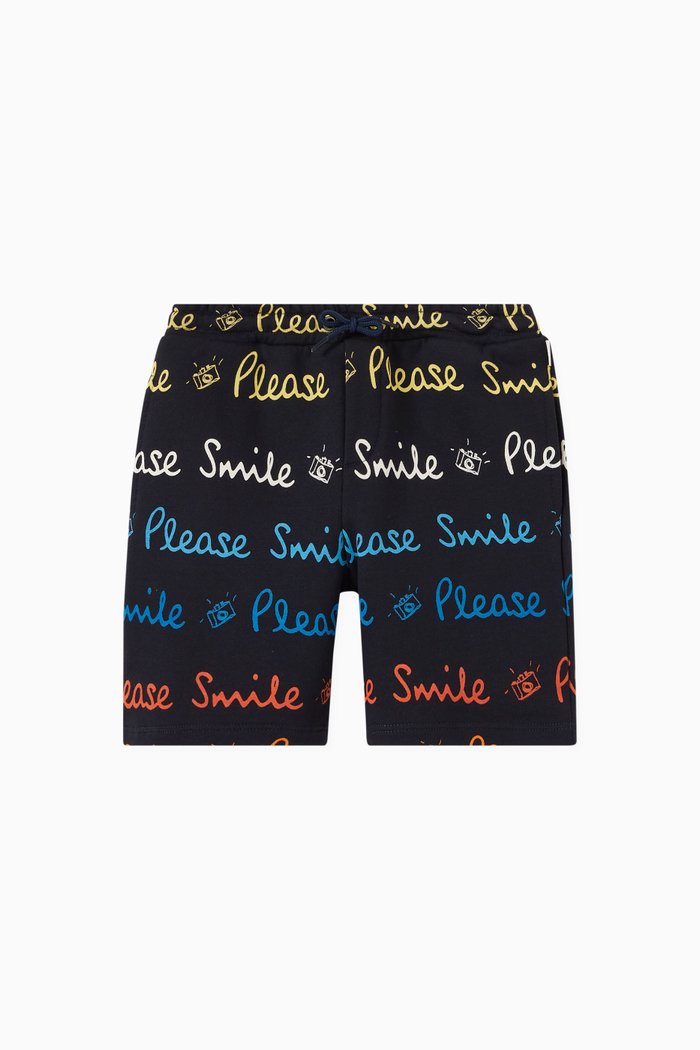 

All-over Text Print Shorts in Cotton, Blue