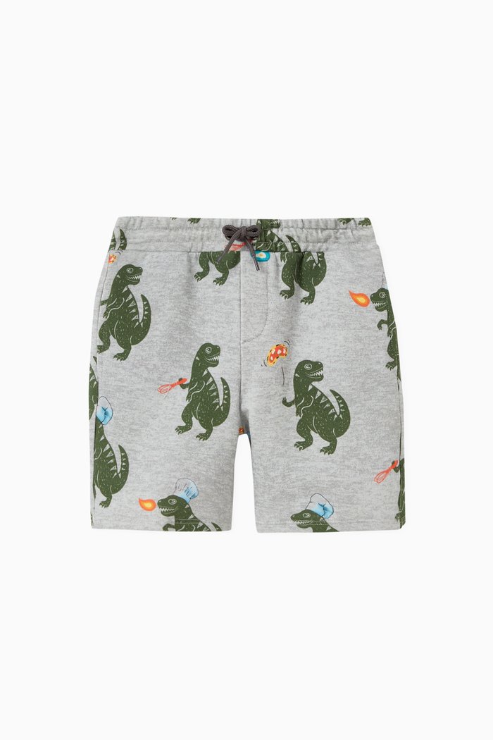 

All-over Dino Print Shorts in Cotton, Grey