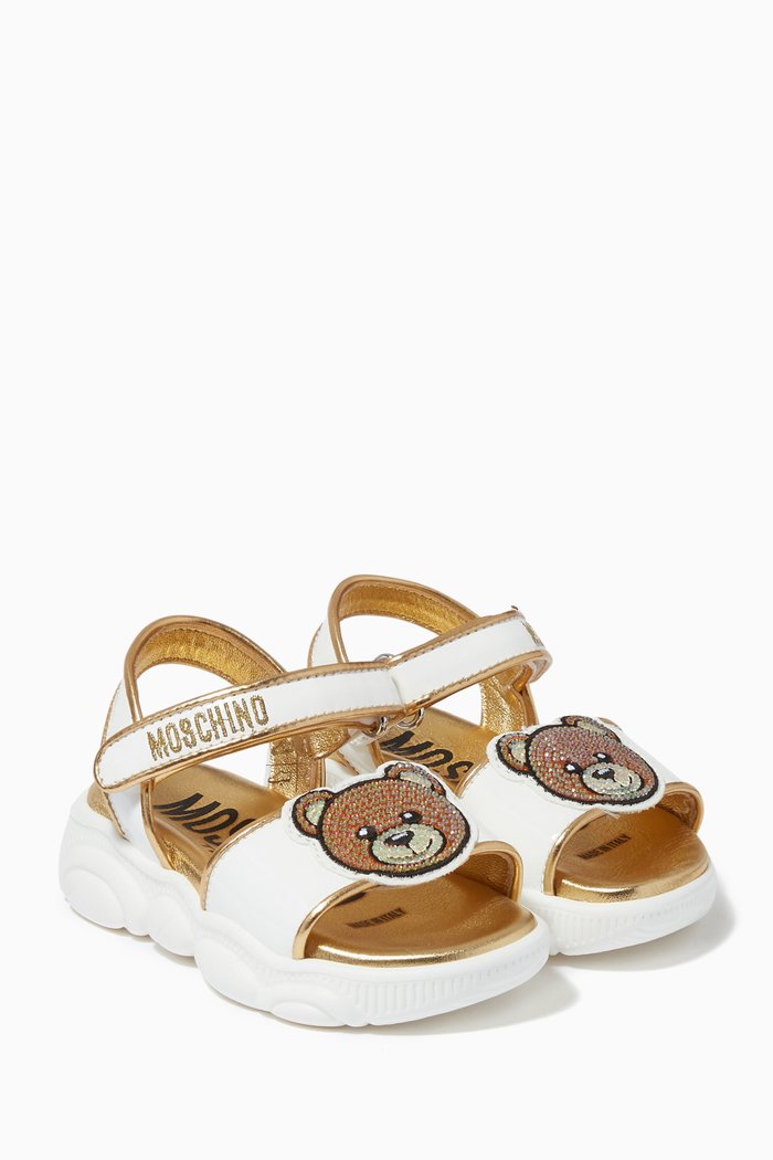 

Crystal Teddy Patch Sandals, White