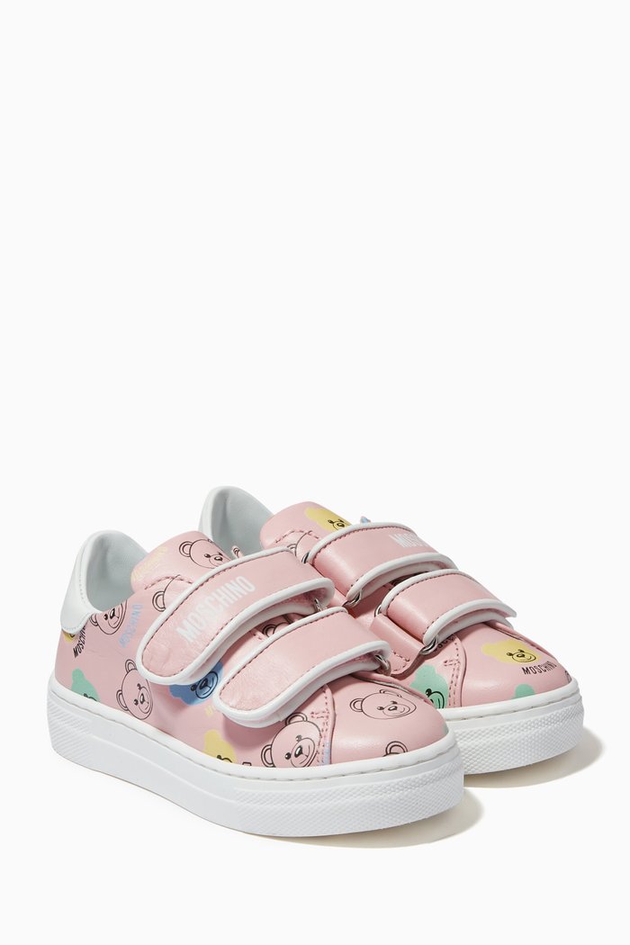 

Multi Bear Print Sneakers in Leather, Pink