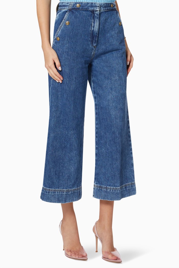 

Wide Leg Cropped Jeans in Cotton, Blue