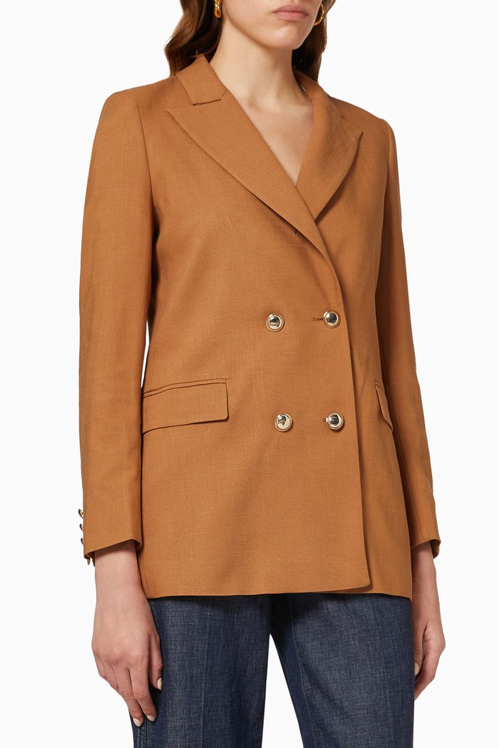

Elmi Double-breasted Blazer in Stretch Fabric, Brown