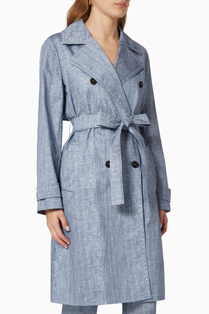

Judy Patterned Trench Coat in Cotton, Blue