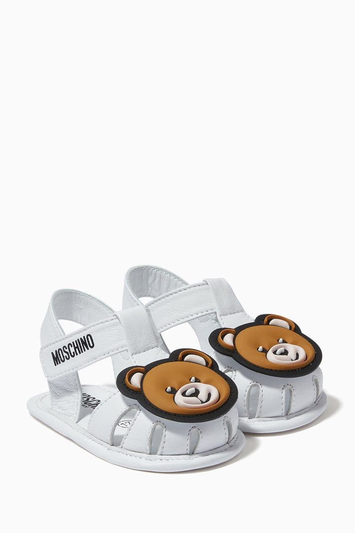 

Bear Logo Sandals in Leather, White