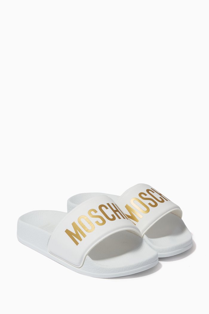 Logo Print Rubber Sliders, White
