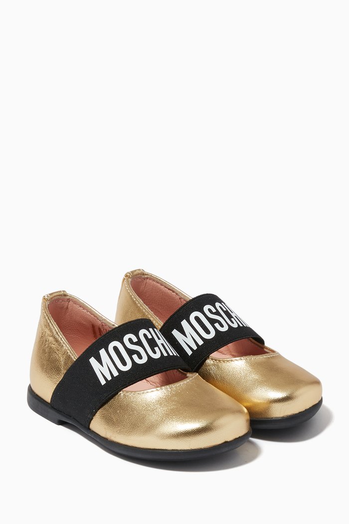 

Logo Ballerina Pumps in Leather, Gold