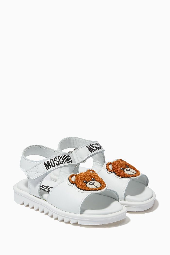 

Teddy Bear Sandals in Faux Leather, White