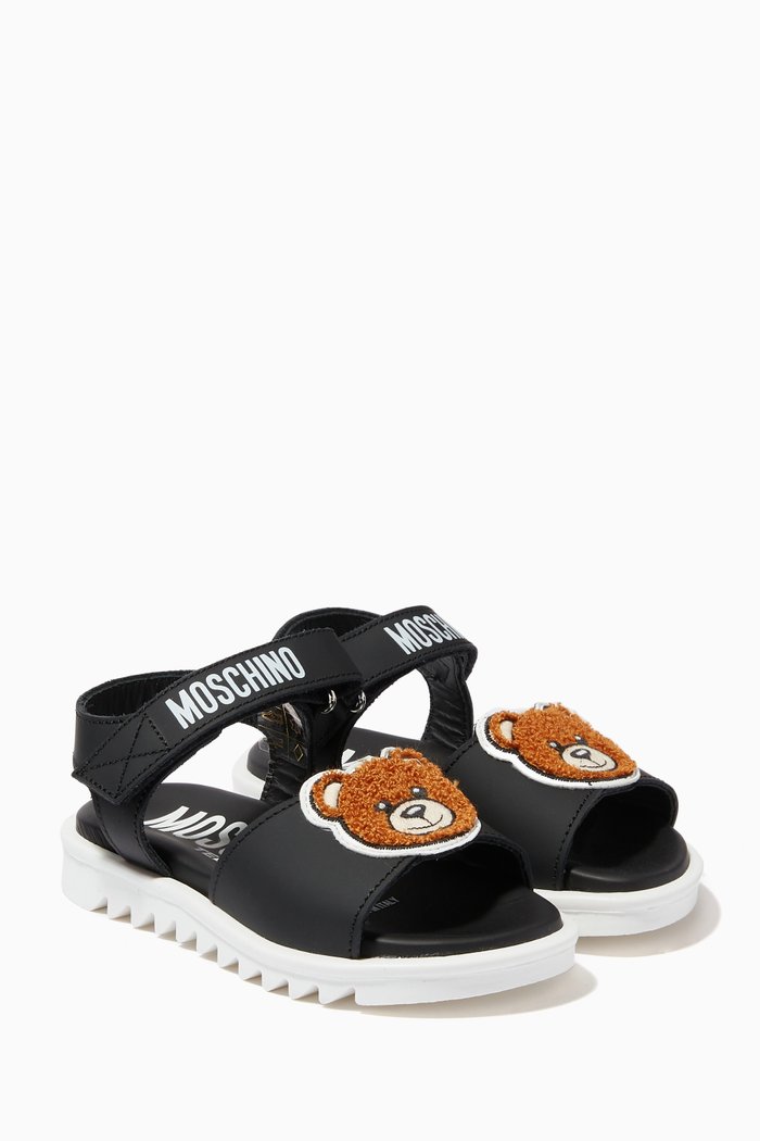 

Teddy Bear Sandals in Faux Leather, Black