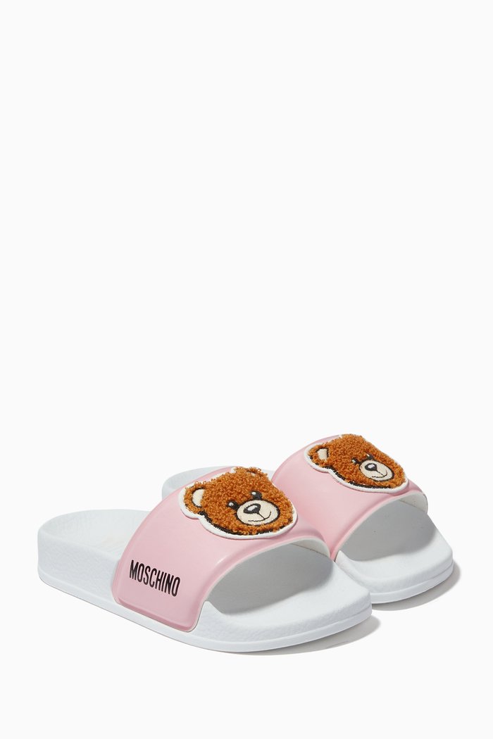 

Contrasting Teddy Bear Slides in Rubber, Pink