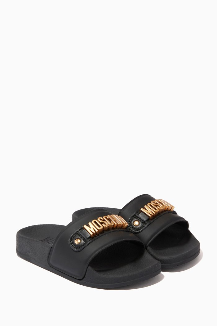 

Embellished Logo Slides in Rubber, Black