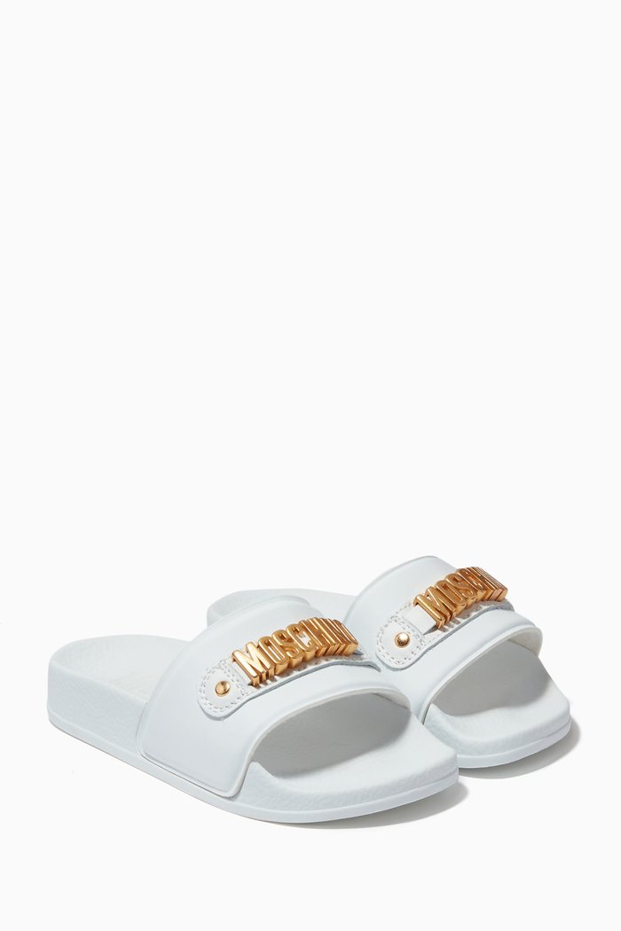 

Embellished Logo Slides in Rubber, White