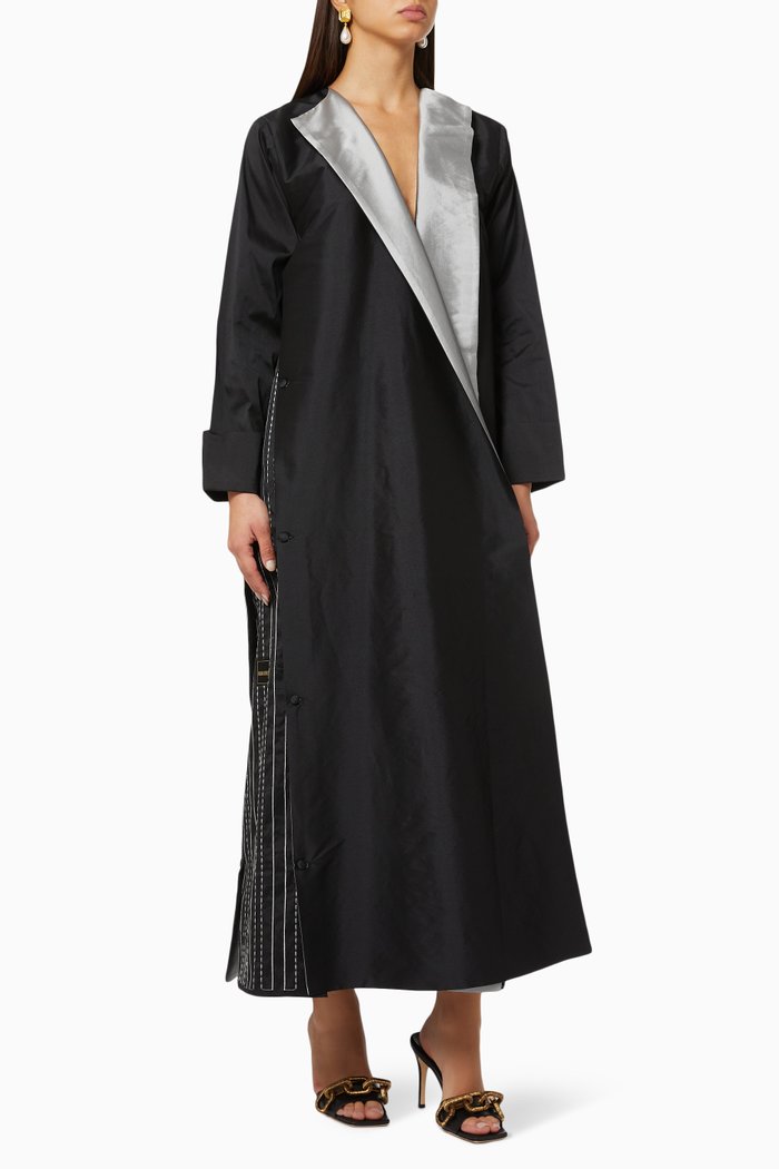 

Open Collar Abaya in Taffeta, Black