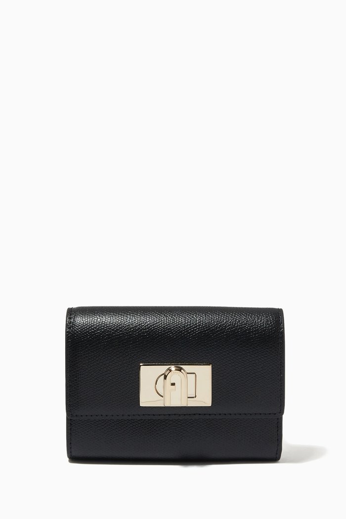 

Furla 1927 Compact Wallet in Grainy Leather, Black