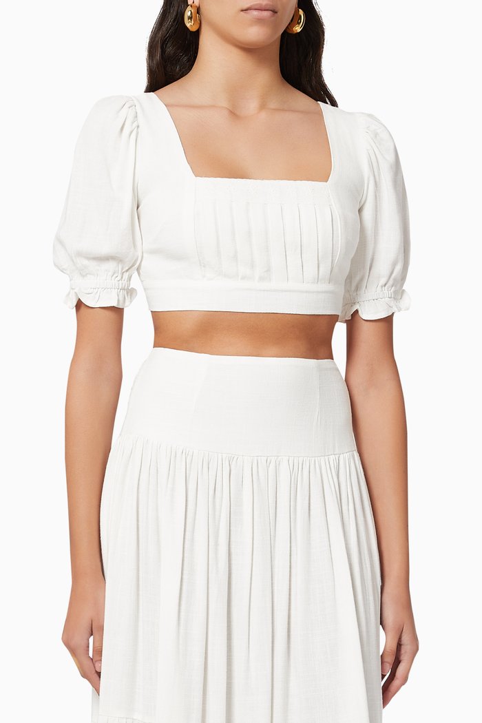 

Celestine Puff Sleeve Crop Top, White