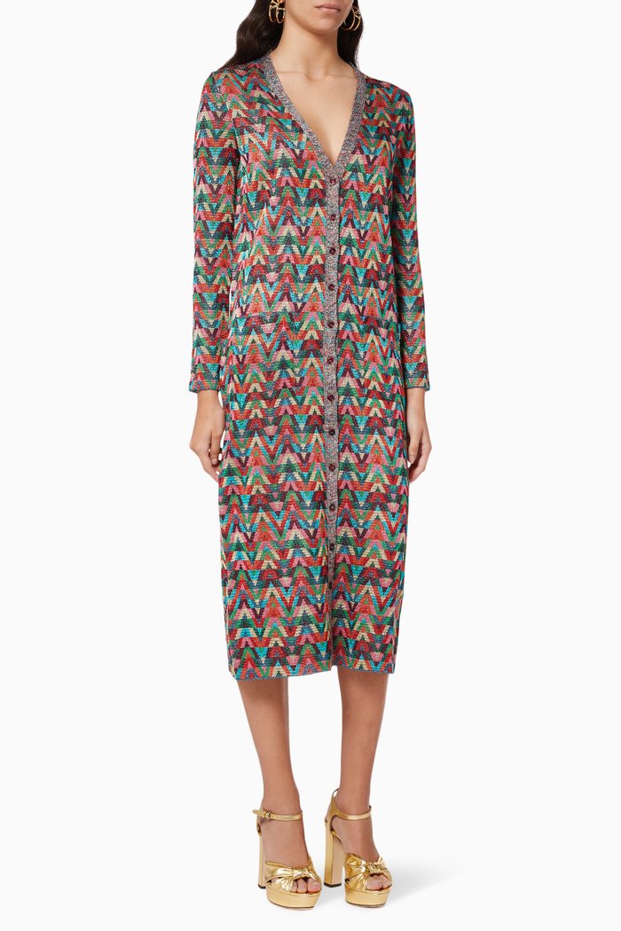 

Long Cardigan in V Optical Lurex Jacquard, Multicolour