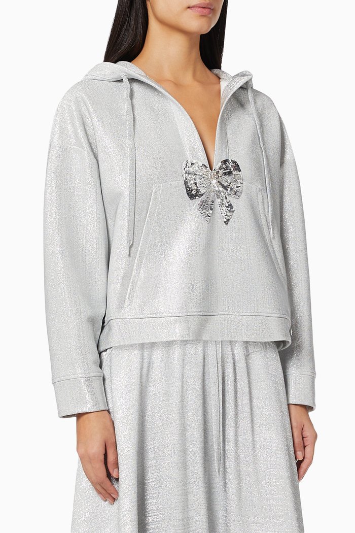 

Sequin Bow Hoodie in Lurex Jersey, Silver