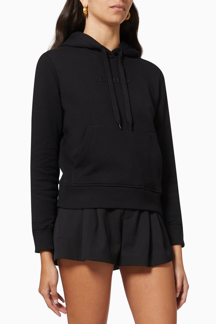 

Mini Embossed Logo Hoodie in Cotton Jersey, Black