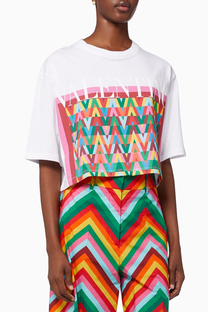 

V Optical Valentino Archive 1973 Print Boxy T-shirt in Cotton Jersey, White
