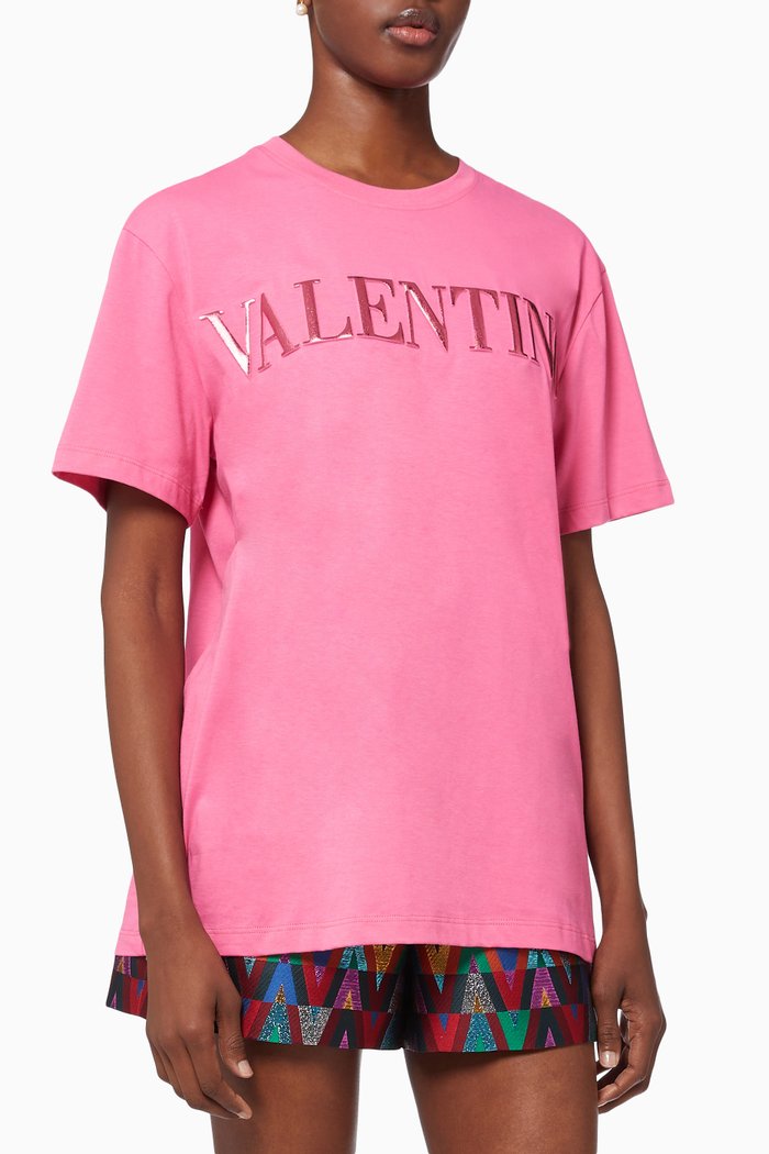 Embossed Logo T-shirt in Cotton Jersey, Pink