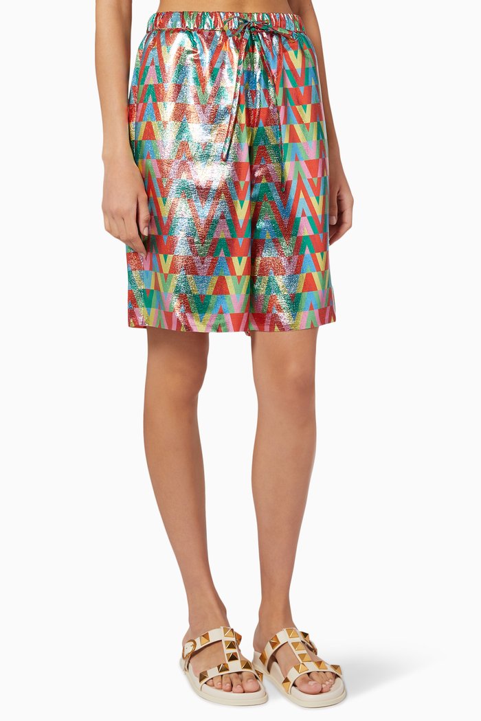 

Optical V Logo Shorts in Silk Jacquard, Multicolour