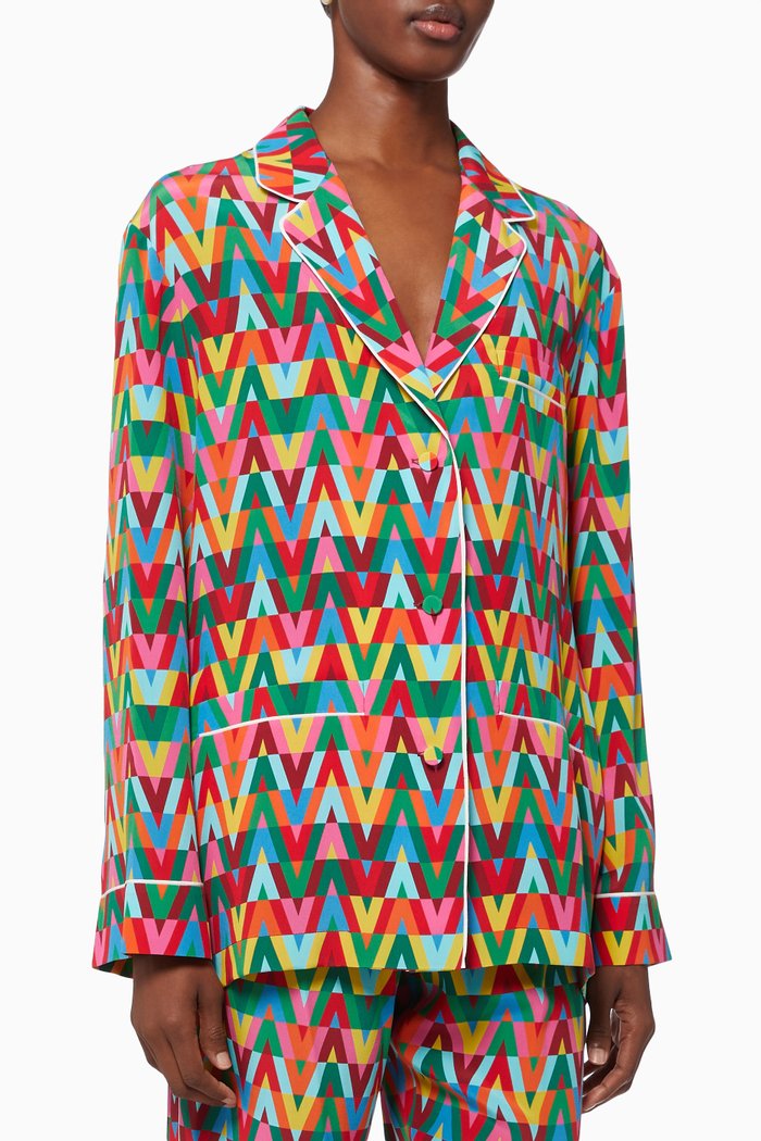 

V Optical Valentino Archive 1973 Print Pyjama Shirt in Silk, Multicolour