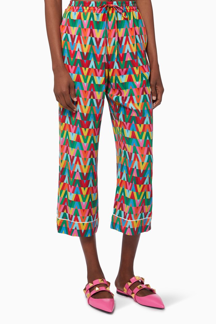 

V Optical Valentino Archive 1973 Print Pyjama Pants in Silk, Multicolour