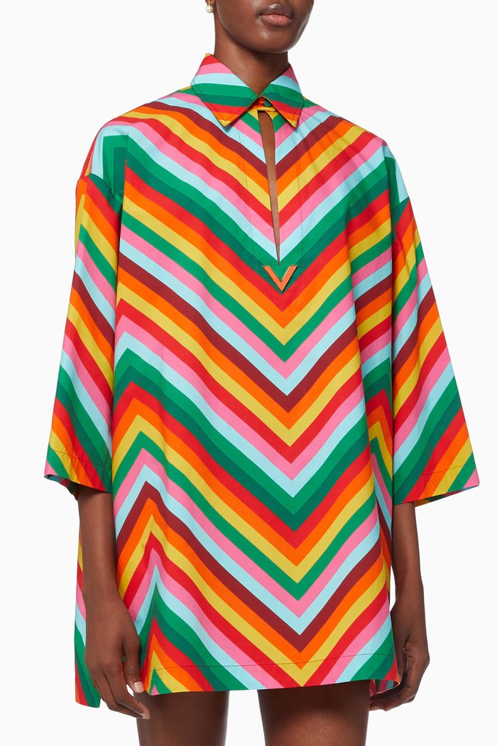 

Valentino Archive 1973 Chevron Shirt Dress in Cotton, Multicolour