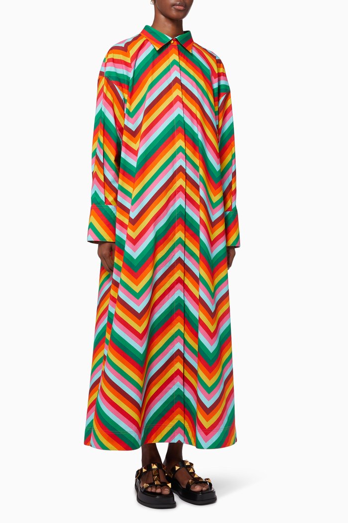 

Valentino Archive 1973 Chevron Print Dress in Cotton, Multicolour