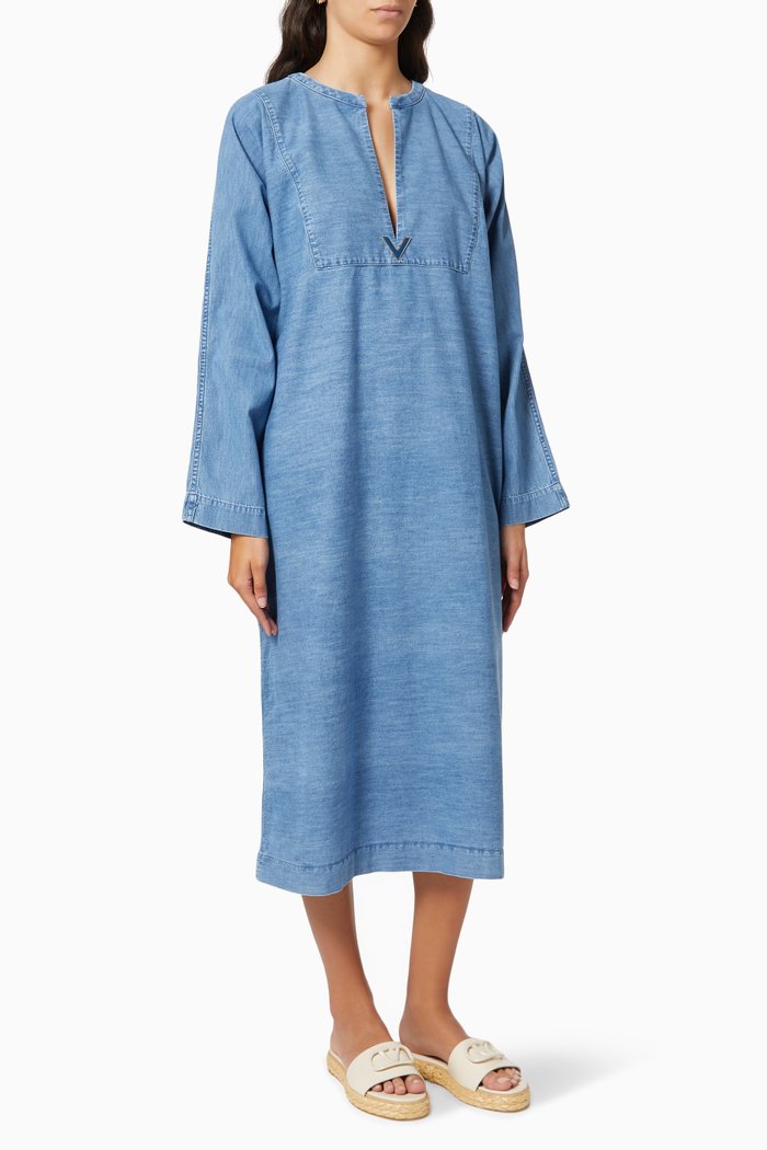 

Kaftan Dress in Chambray Denim, Blue
