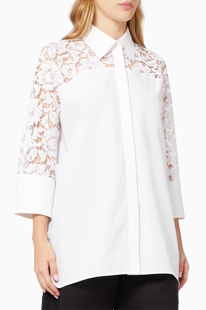 

Lace Trim Shirt in Cotton Poplin, White