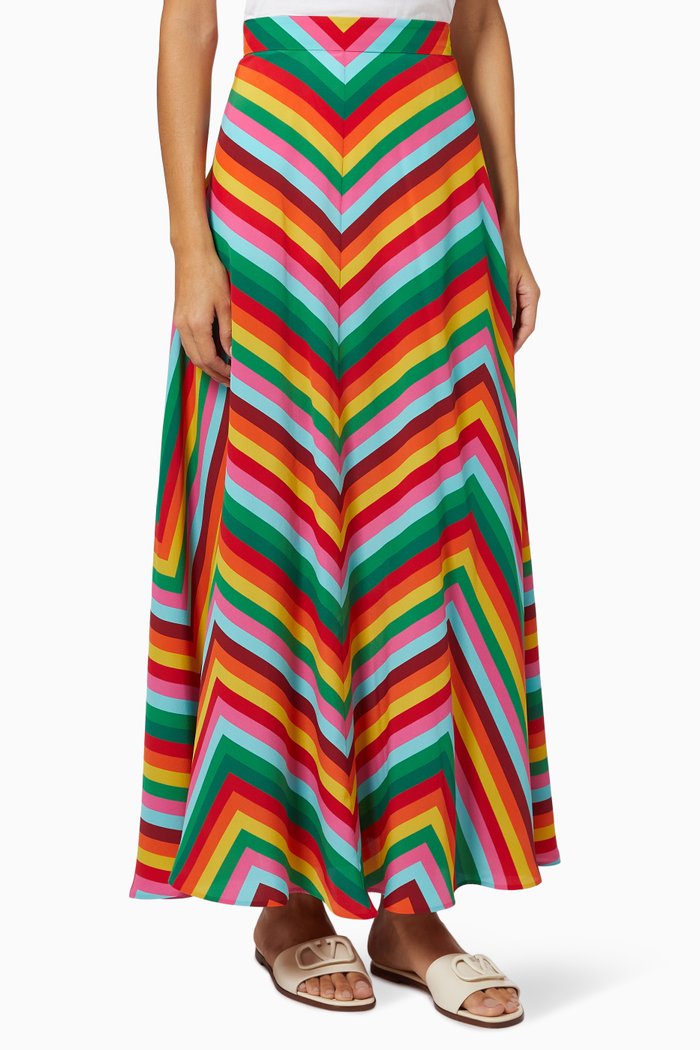 

Valentino Archive 1973 Chevron Skirt in Cotton, Multicolour